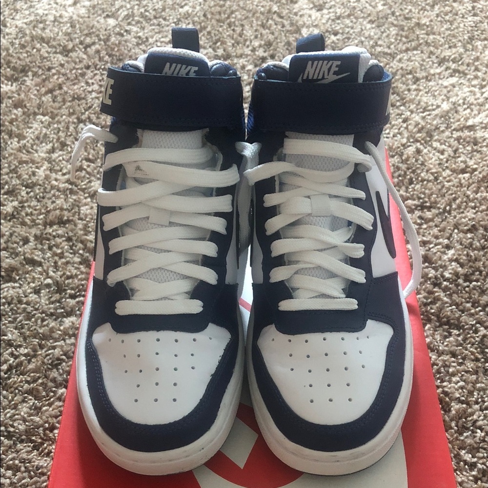 Nike Kids Court Borough Sneakers in White and Navy